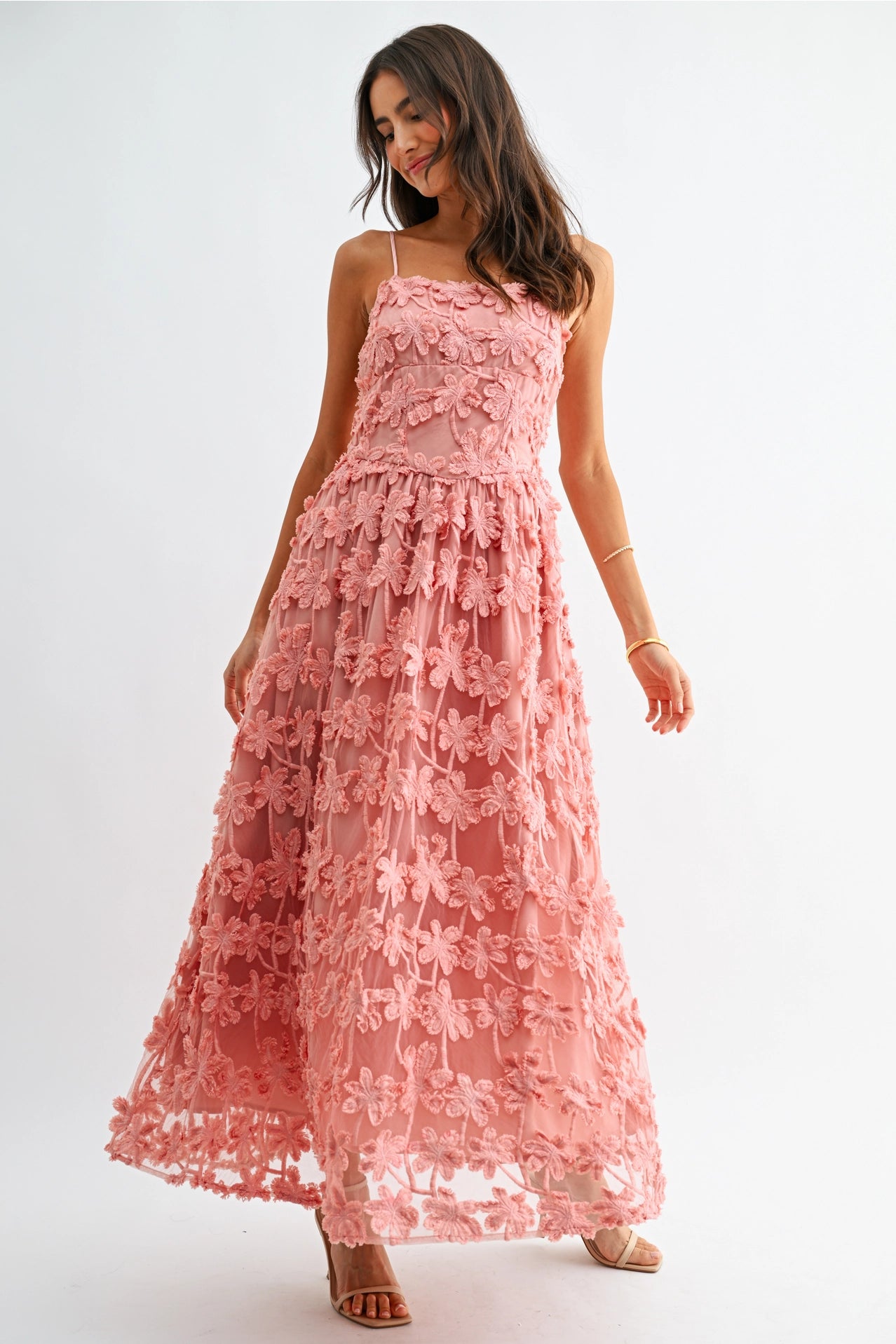 3D Floral Embroidered A-Line Gown