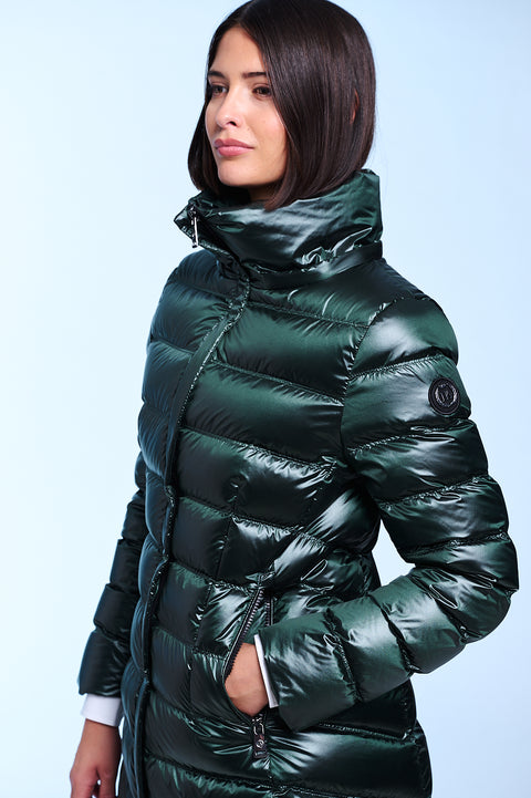 RACHEL slim fit long down jacket with detachable hood