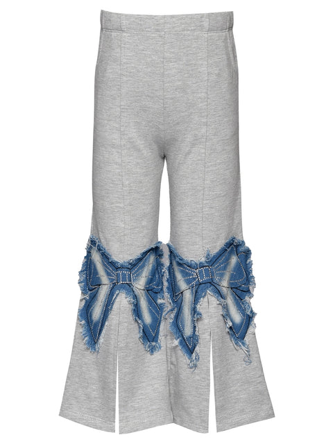 Flared Pants w/ Denim Bow Patch Detail
