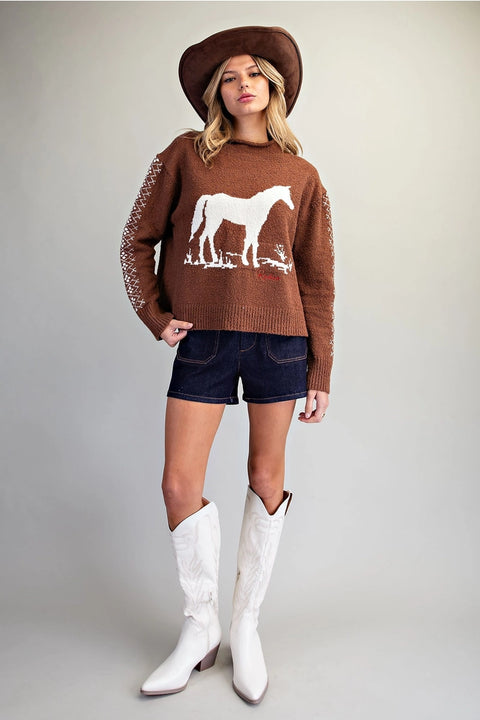 Western Horse Graphic Knit Sweater