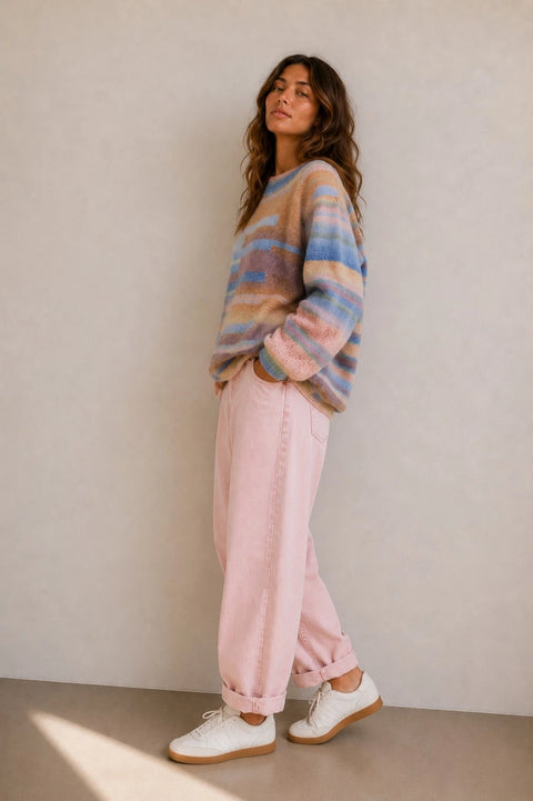 Multi Color Striped Raglan Knit Sweater