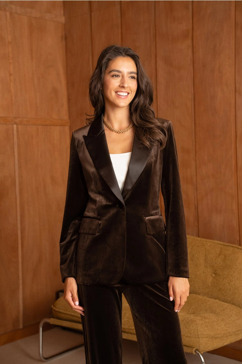 Velvet Fitted Velvet Tuxedo Blazer with Satin Lapel