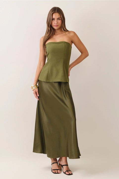 Strapless Corset Bodice Satin Maxi Dress