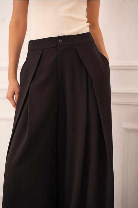 Nikki Wide-Leg High-Waist Trousers with Front Pleats