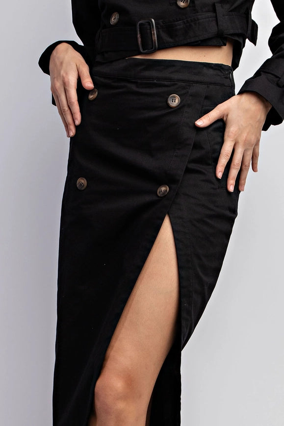 Woven Midi Skirt with Button Detail Black-SKIRT-EDIT by NINE-S-Urbanheer