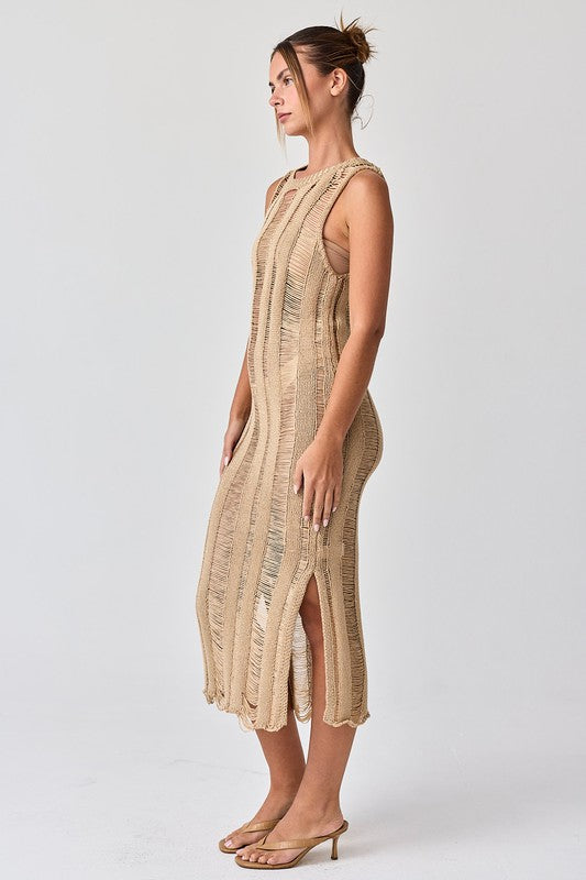 Lillian Ladder Knit Dress Taupe-Dresses-Papermoon-S-Taupe-Urbanheer