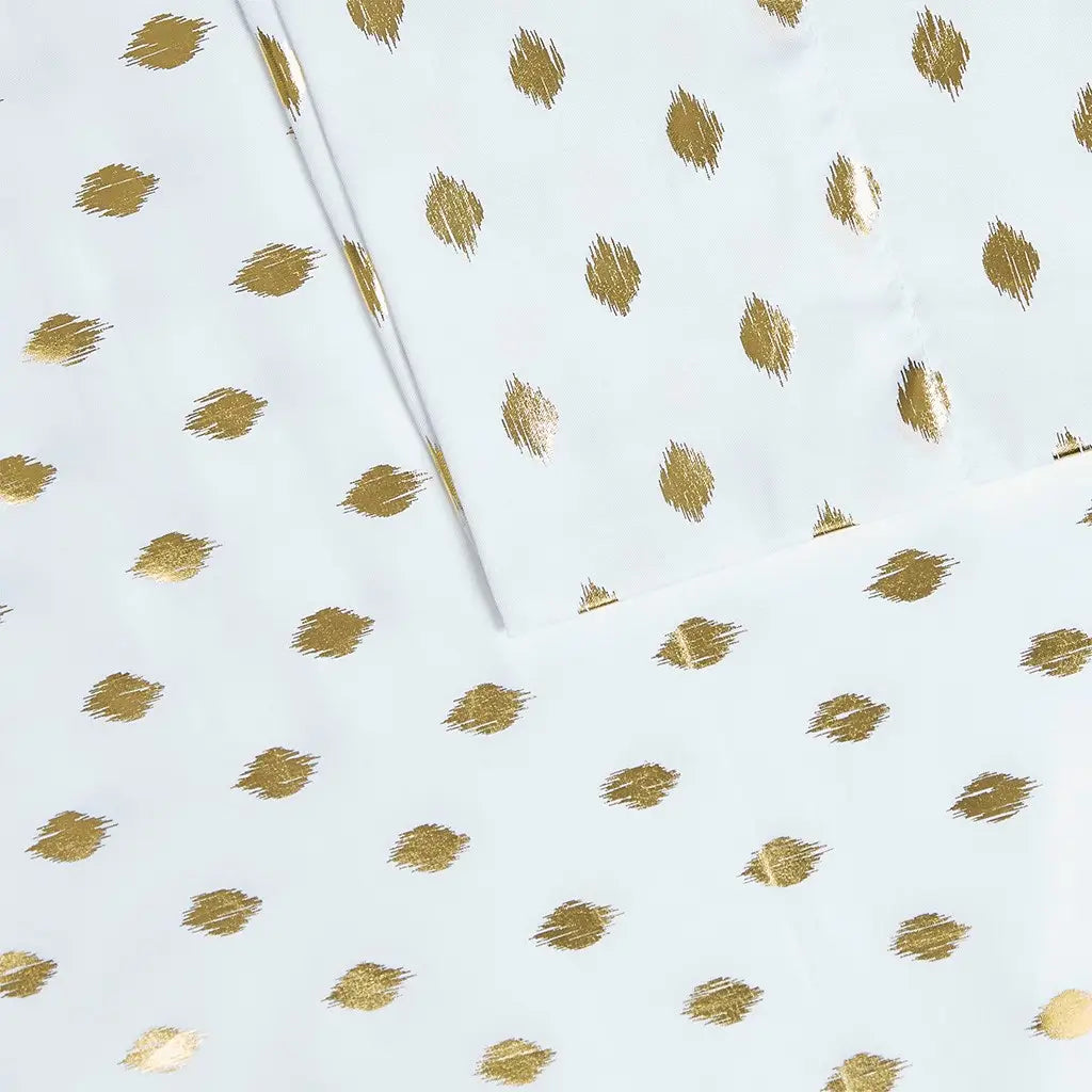 Metallic Dot 4-Piece Sheet Set, White/Gold-Olliix-Twin-Urbanheer