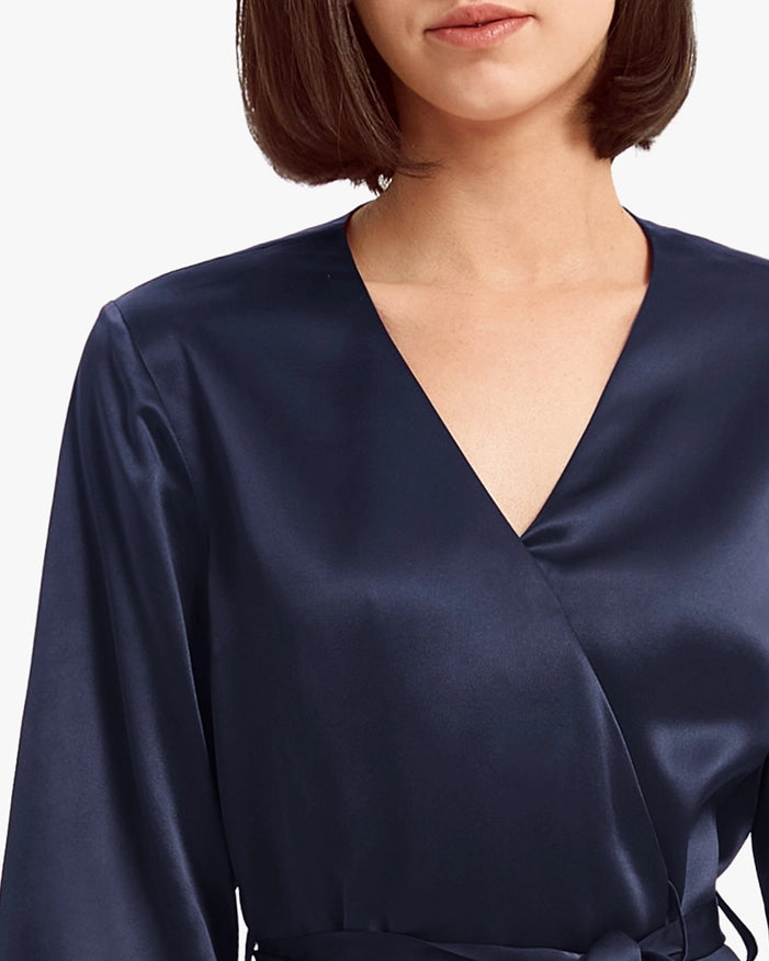 Loose Collarless Silk Navy Blue-Robe-MommeSilk-XS-Urbanheer