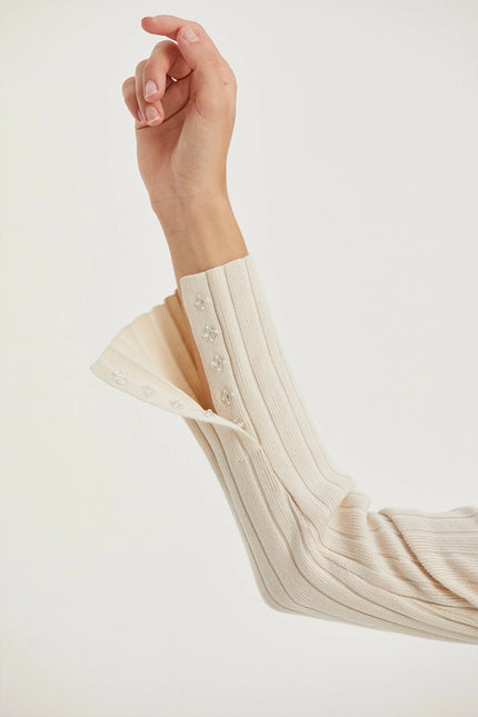Danielle Rib Knit Asymmetric Hem Top Cream