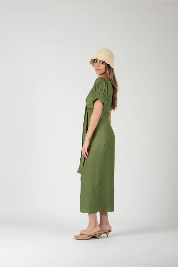 Grecian Puff Sleeve Midi Dress-Grass-Dress-Lucca Couture-XS-Urbanheer