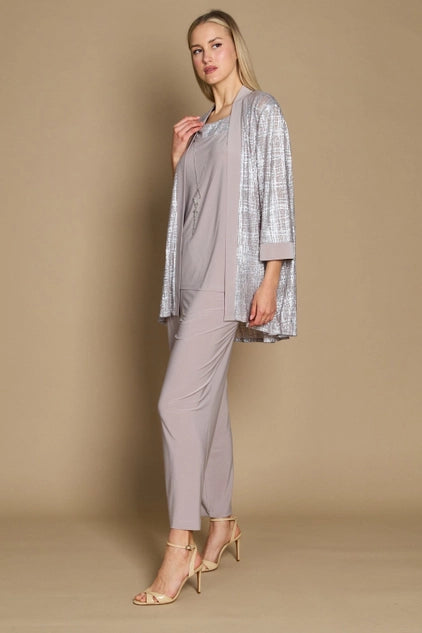 R&M Richards 2587W Metallic Printed Formal Pant Set-Clothing Blazer-Dylan & Davids-Champagne-14W-Urbanheer