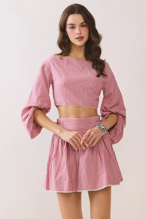 Two Piece Striped Cropped Top and Skirt Set
