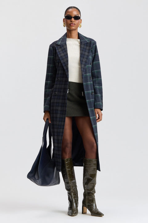 Mixed Plaid Tailored Coat