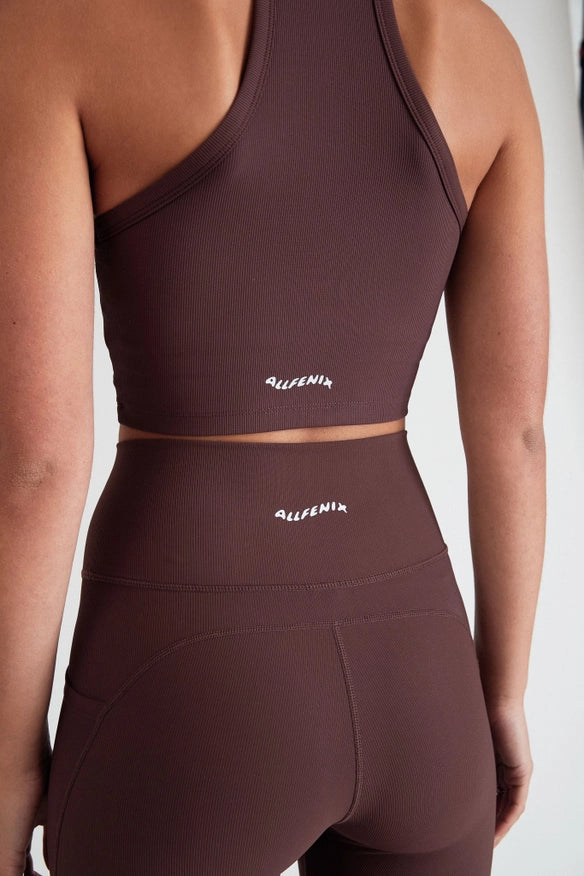 Eco Rib Strap Racer Crop (Espresso)-Sports bra-All Fenix-XXS-Urbanheer