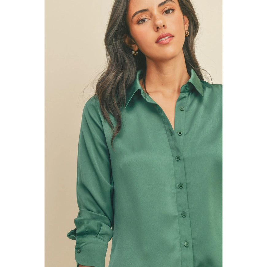 Dull Satin Slim Shirt Emerald-Shirt-Dress Forum-S-Urbanheer
