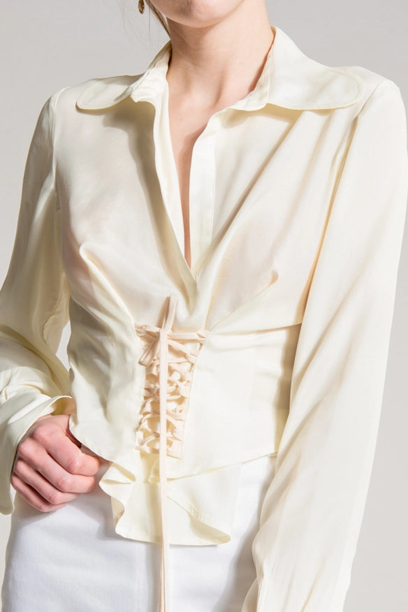 Cream Lace-Up Shirt-SHIRT-Nicole Baratta-S-Urbanheer