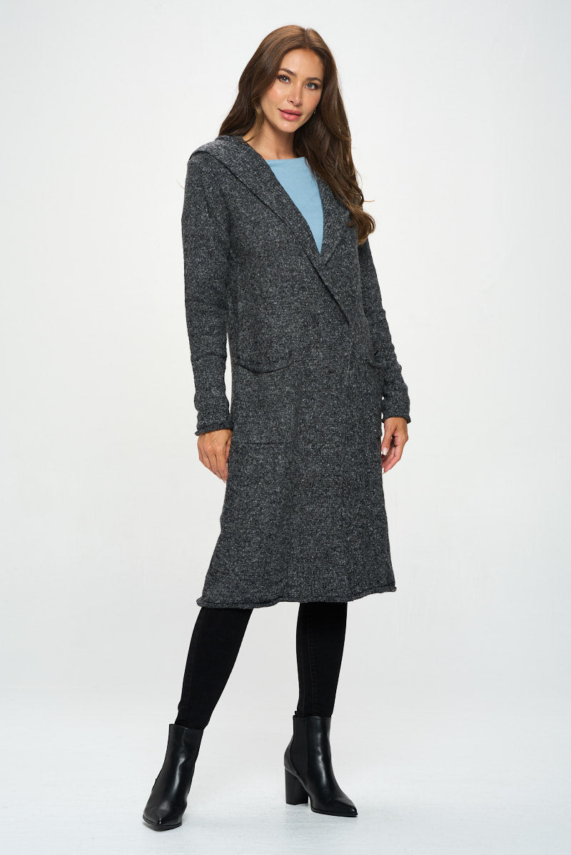 Charcoal Knit Open Front Cardigan Sweater With Pockets-Renee C.-S-Urbanheer