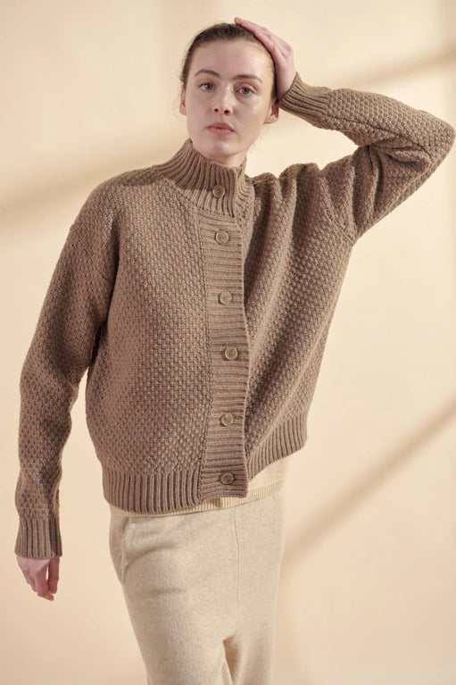 High Neck Wool Sweater Cardigan-Clothing - Women-Amente-Brown-S-Urbanheer