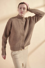 High Neck Wool Sweater Cardigan
