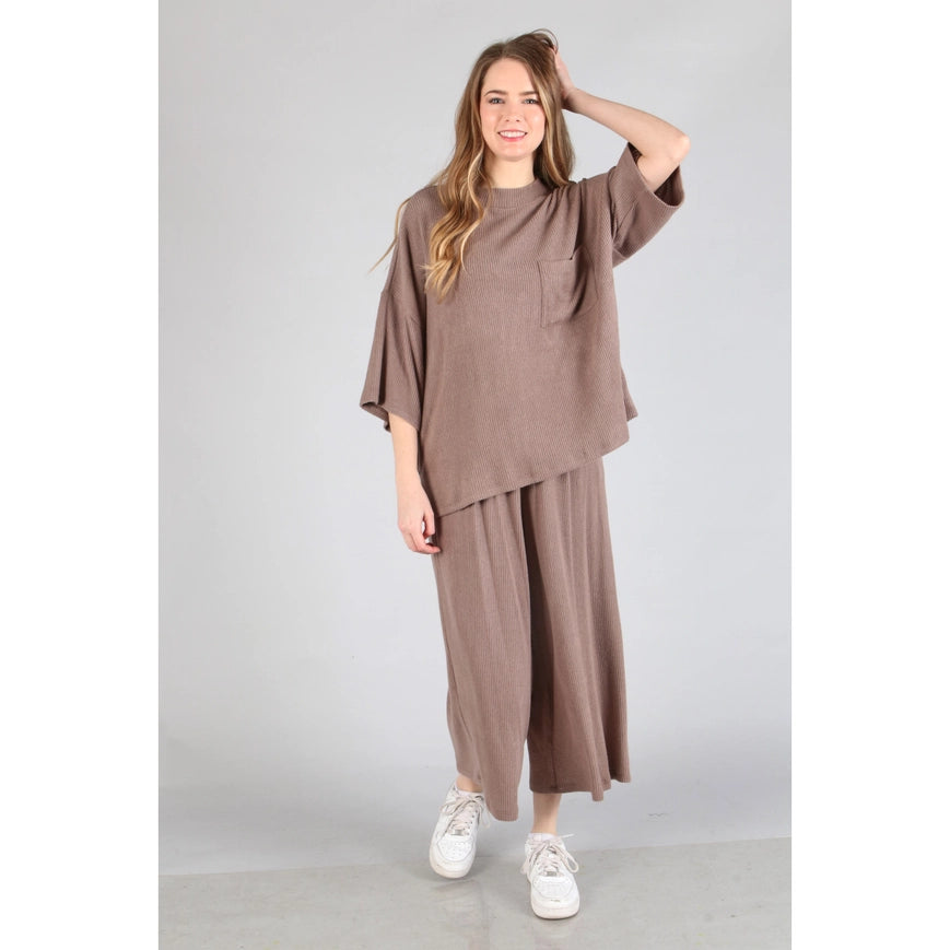 Plus - Brushed Wide Leg Pants Coffee-Pants-Peace Love Line-1XL-Urbanheer