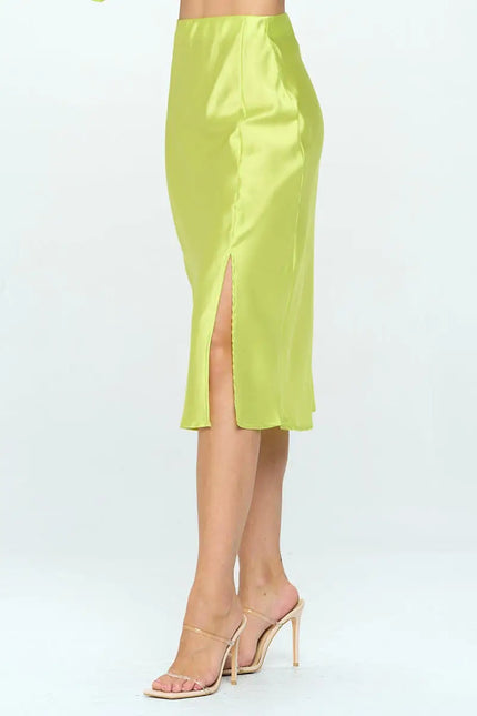 Solid Satin Midi Skirt With Slit-Renee C.-Urbanheer
