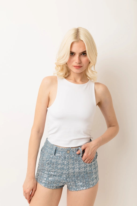 Theo Sequin Denim Shorts-Clothing Shorts-Amy Lynn-Blue-S-Urbanheer