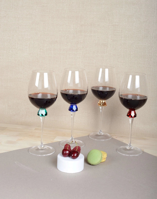 4 Color Wine Glasses with Diamond Base - Set of 4-Wine Glasses-AULICA-6.8x7.8x24.6-Urbanheer