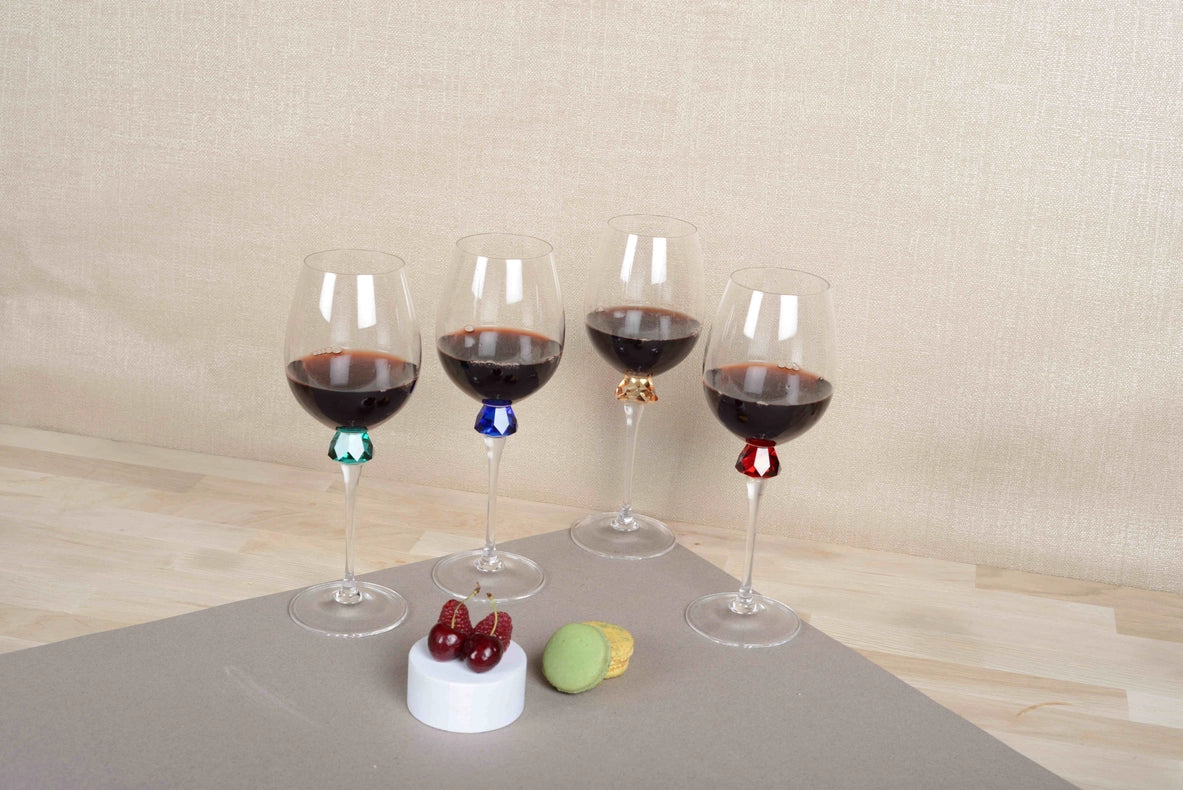 4 Color Wine Glasses with Diamond Base - Set of 4-Wine Glasses-AULICA-6.8x7.8x24.6-Urbanheer