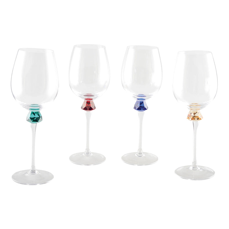 4 Color Wine Glasses with Diamond Base - Set of 4-Wine Glasses-AULICA-6.8x7.8x24.6-Urbanheer