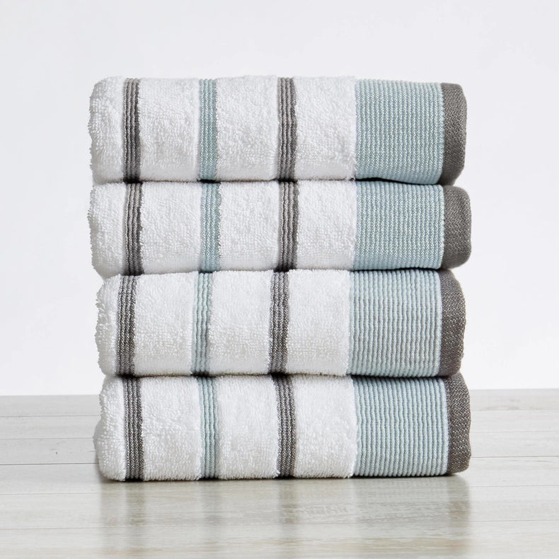 4 Pack Cotton Stripe Hand Towel - Noelle Collection-Towel-BH Collective-Eucalyptus / Grey-Urbanheer