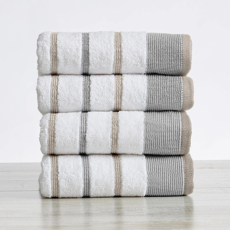 4 Pack Cotton Stripe Hand Towel - Noelle Collection-Towel-BH Collective-Glacier Grey / Cappuccino-Urbanheer