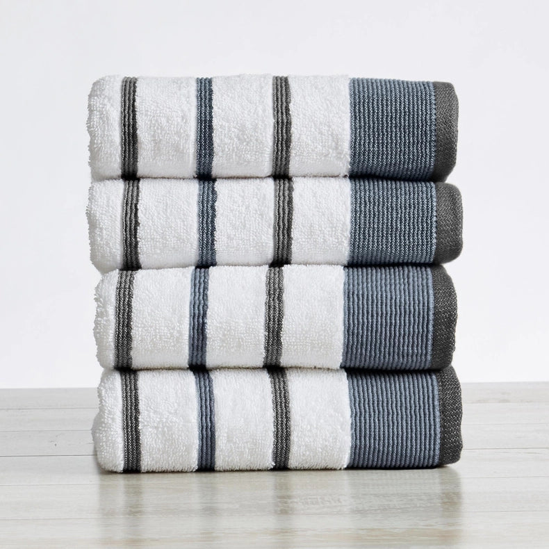 4 Pack Cotton Stripe Hand Towel - Noelle Collection-Towel-BH Collective-Moroccan Blue / Grey-Urbanheer