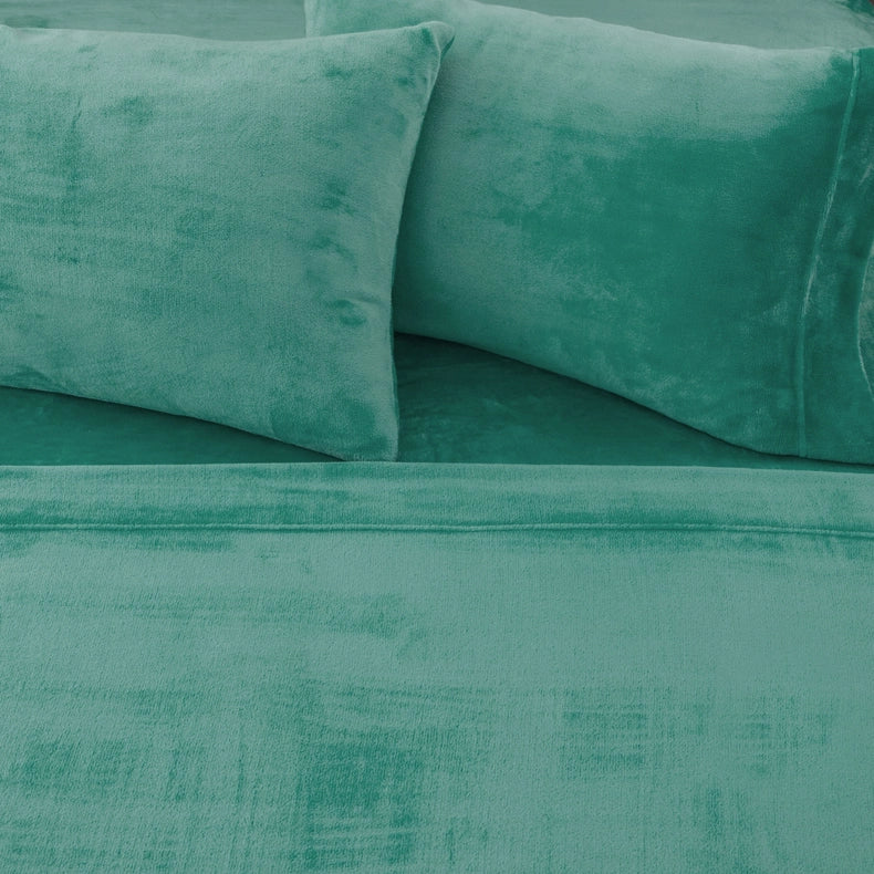 4-Piece Solid Plush Sheet - Velvet Luxe Collection Aqua-Set-Wonder Home-Queen-Urbanheer