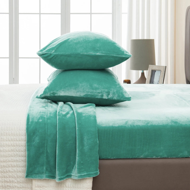 4-Piece Solid Plush Sheet - Velvet Luxe Collection Aqua-Set-Wonder Home-Queen-Urbanheer