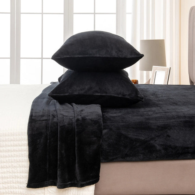 4-Piece Solid Plush Sheet - Velvet Luxe Collection Black