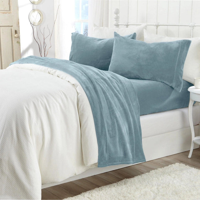 4-Piece Solid Plush Sheet - Velvet Luxe Collection Blue Surf