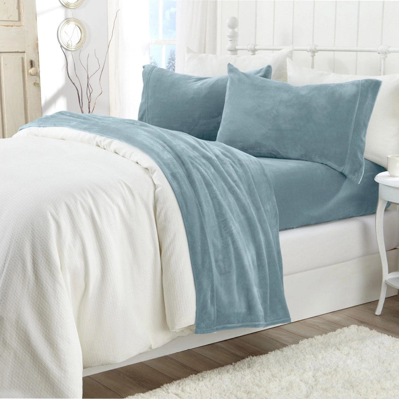 4-Piece Solid Plush Sheet - Velvet Luxe Collection Blue Surf-Set-Wonder Home-Queen-Urbanheer