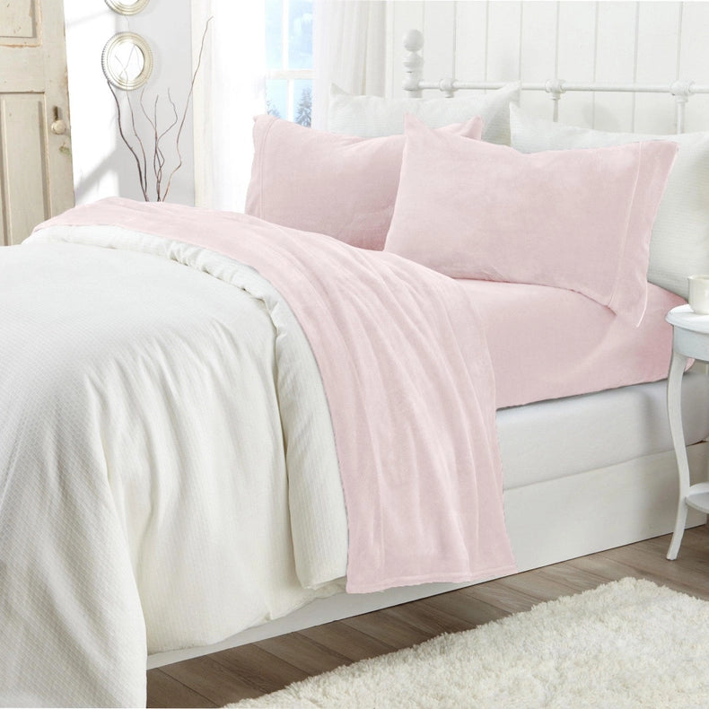 4-Piece Solid Plush Sheet - Velvet Luxe Collection Blush Pink-Set-Wonder Home-Queen-Urbanheer