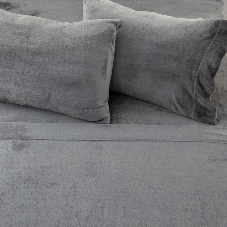 4-Piece Solid Plush Sheet - Velvet Luxe Collection Dark Grey-Set-Wonder Home-Queen-Urbanheer