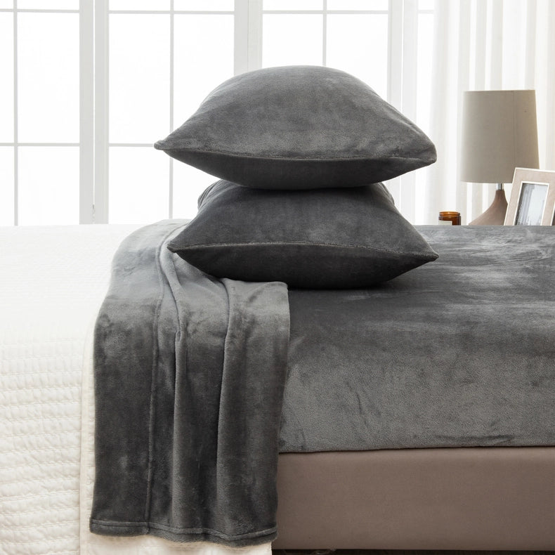 4-Piece Solid Plush Sheet - Velvet Luxe Collection Dark Grey-Set-Wonder Home-Queen-Urbanheer