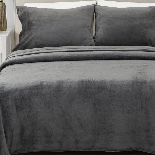 4-Piece Solid Plush Sheet - Velvet Luxe Collection Dark Grey