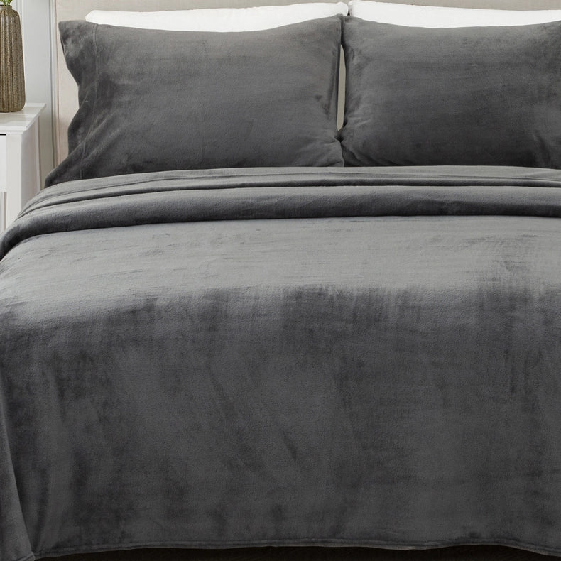 4-Piece Solid Plush Sheet - Velvet Luxe Collection Dark Grey-Set-Wonder Home-Queen-Urbanheer