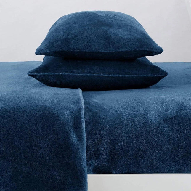 4-Piece Solid Plush Sheet - Velvet Luxe Collection Denim Blue