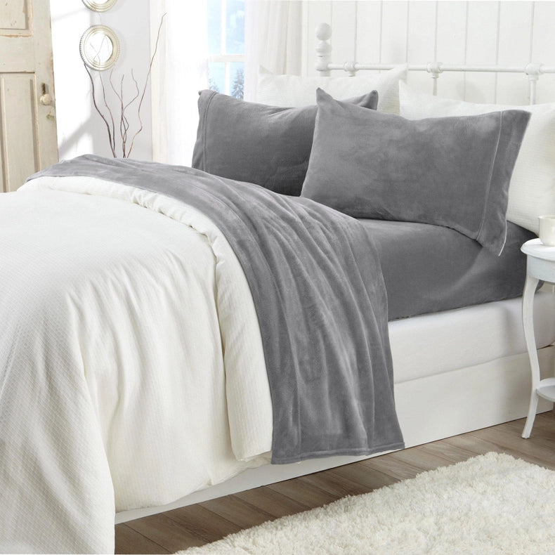 4-Piece Solid Plush Sheet - Velvet Luxe Collection Grey-Set-Wonder Home-Queen-Urbanheer