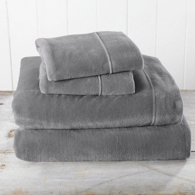 4-Piece Solid Plush Sheet - Velvet Luxe Collection Grey