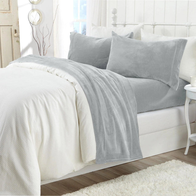 4-Piece Solid Plush Sheet - Velvet Luxe Collection Light Grey