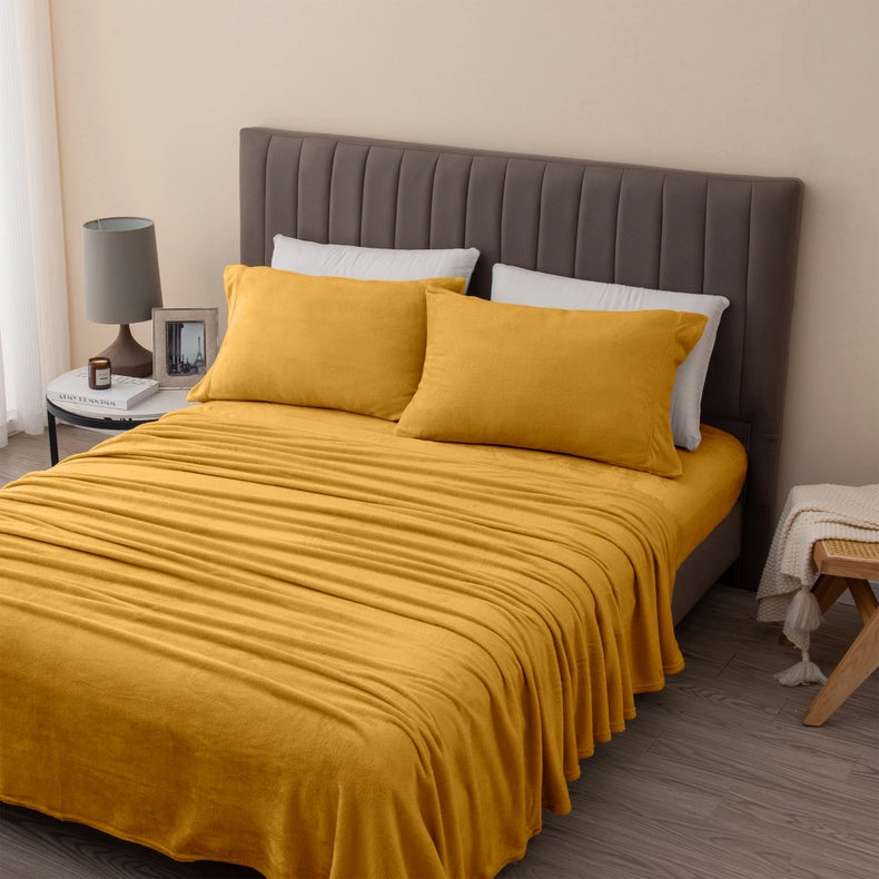 4-Piece Solid Plush Sheet - Velvet Luxe Collection Marigold-Set-Wonder Home-Queen-Urbanheer