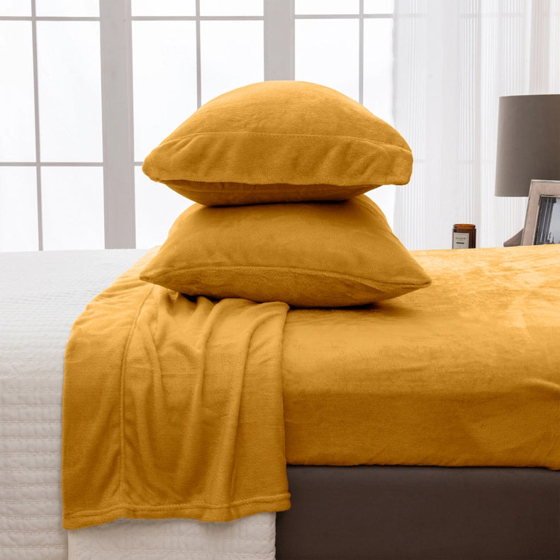 4-Piece Solid Plush Sheet - Velvet Luxe Collection Marigold-Set-Wonder Home-Queen-Urbanheer