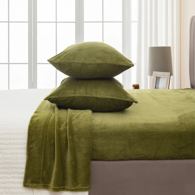 4-Piece Solid Plush Sheet - Velvet Luxe Collection Olive