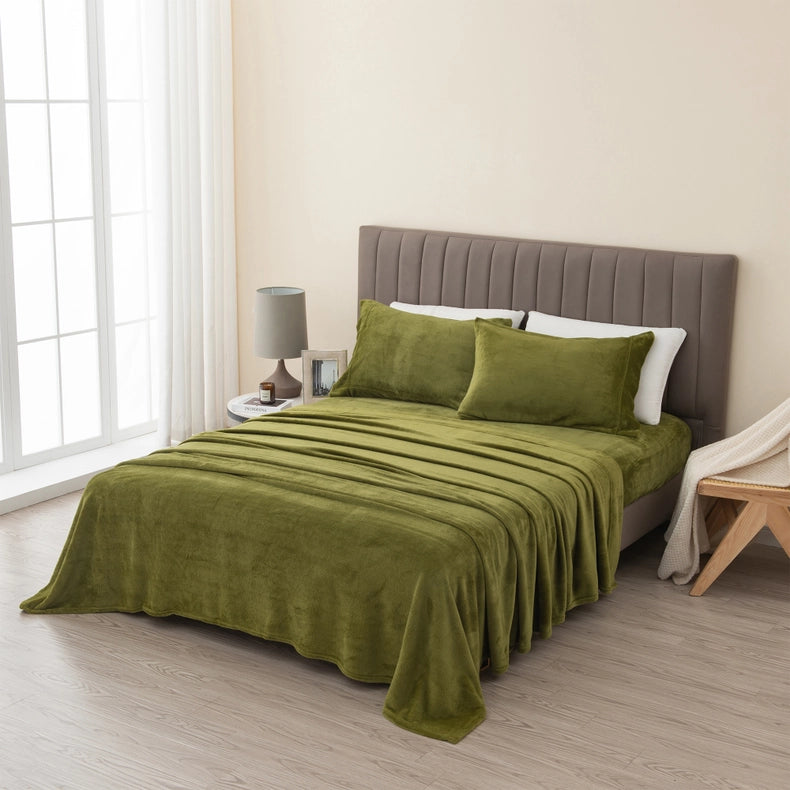 4-Piece Solid Plush Sheet - Velvet Luxe Collection Olive-Set-Wonder Home-Queen-Urbanheer